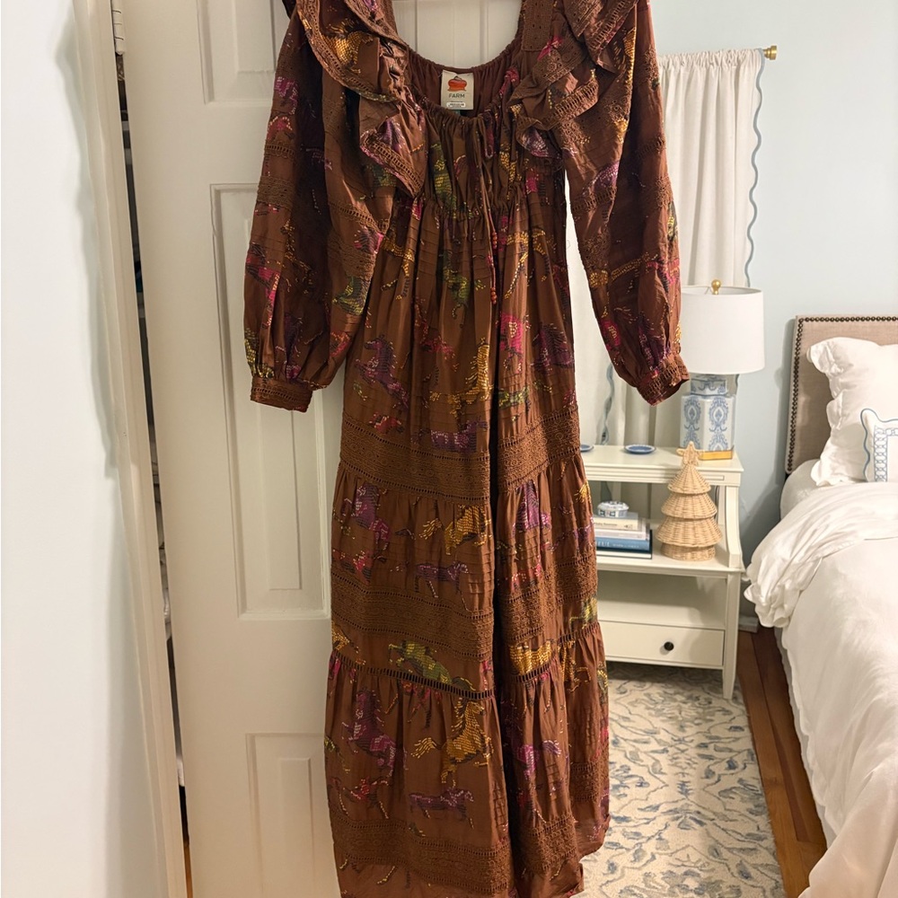 Farm Rio Dress, XS, Brown, Wild Horses Print